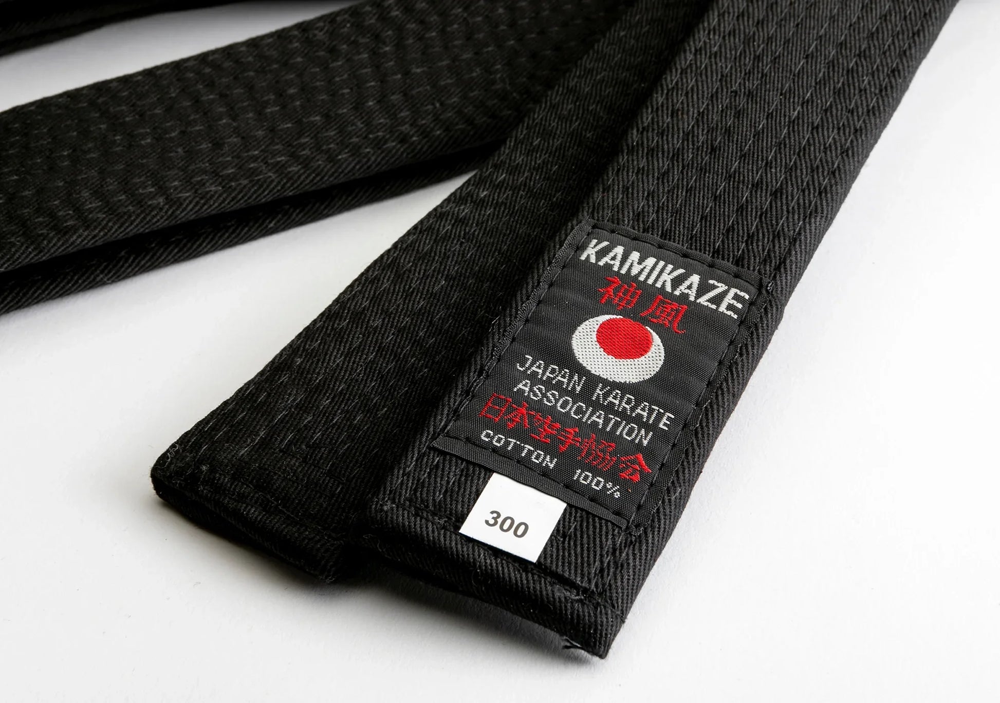 Black karate belt with Japan Karate Association Kamikaze patch, cotton, size 300